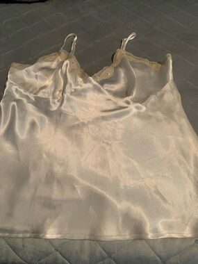 Nicole by Nicole Miller Ivory Satin Lace Trim Cami